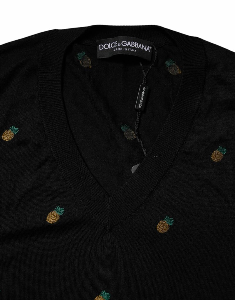 Dolce & Gabbana Black Pineapple Crew Neck Pullover Sweater - Image 6
