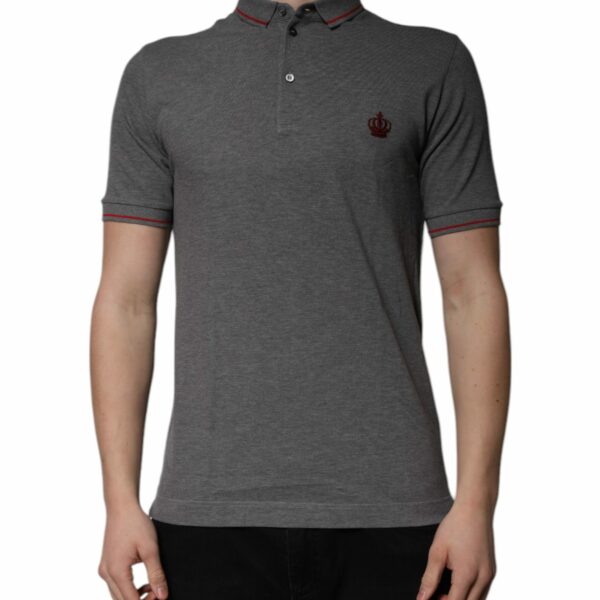 Dolce & Gabbana Gray Cotton Crown Collared Polo T-shirt