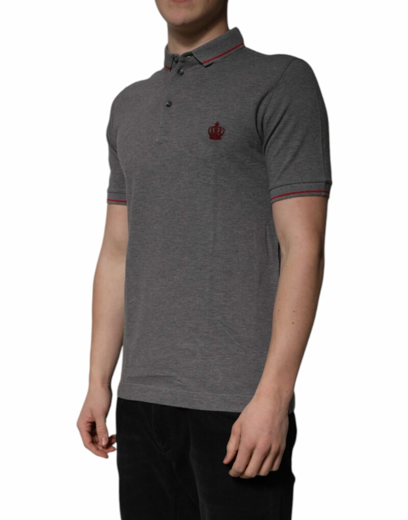 Dolce & Gabbana Gray Cotton Crown Collared Polo T-shirt - Image 3