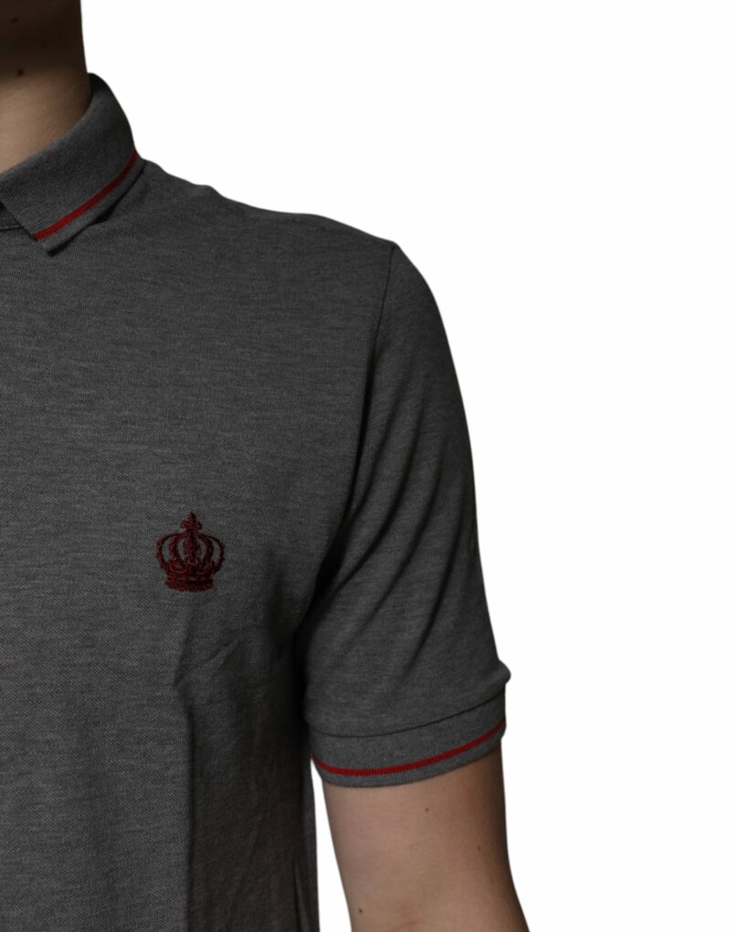 Dolce & Gabbana Gray Cotton Crown Collared Polo T-shirt - Image 5