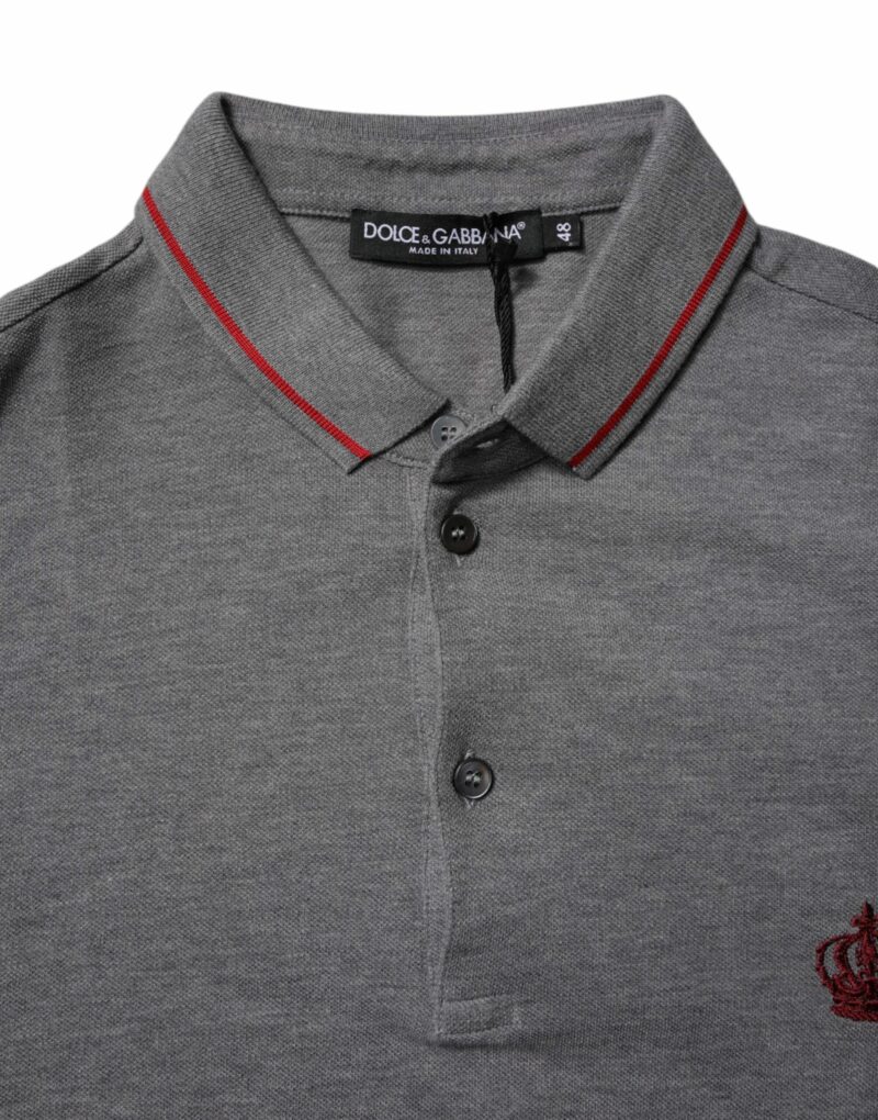 Dolce & Gabbana Gray Cotton Crown Collared Polo T-shirt - Image 6