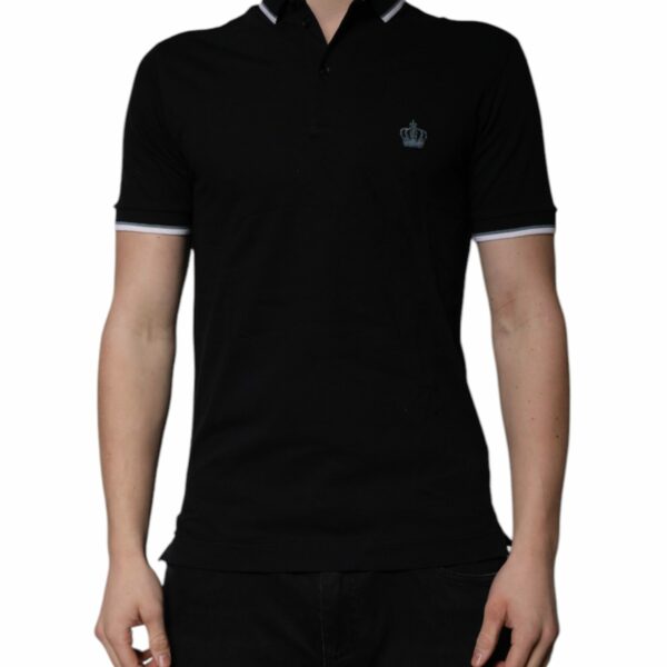 Dolce & Gabbana Black Cotton Crown Collared Polo T-shirt