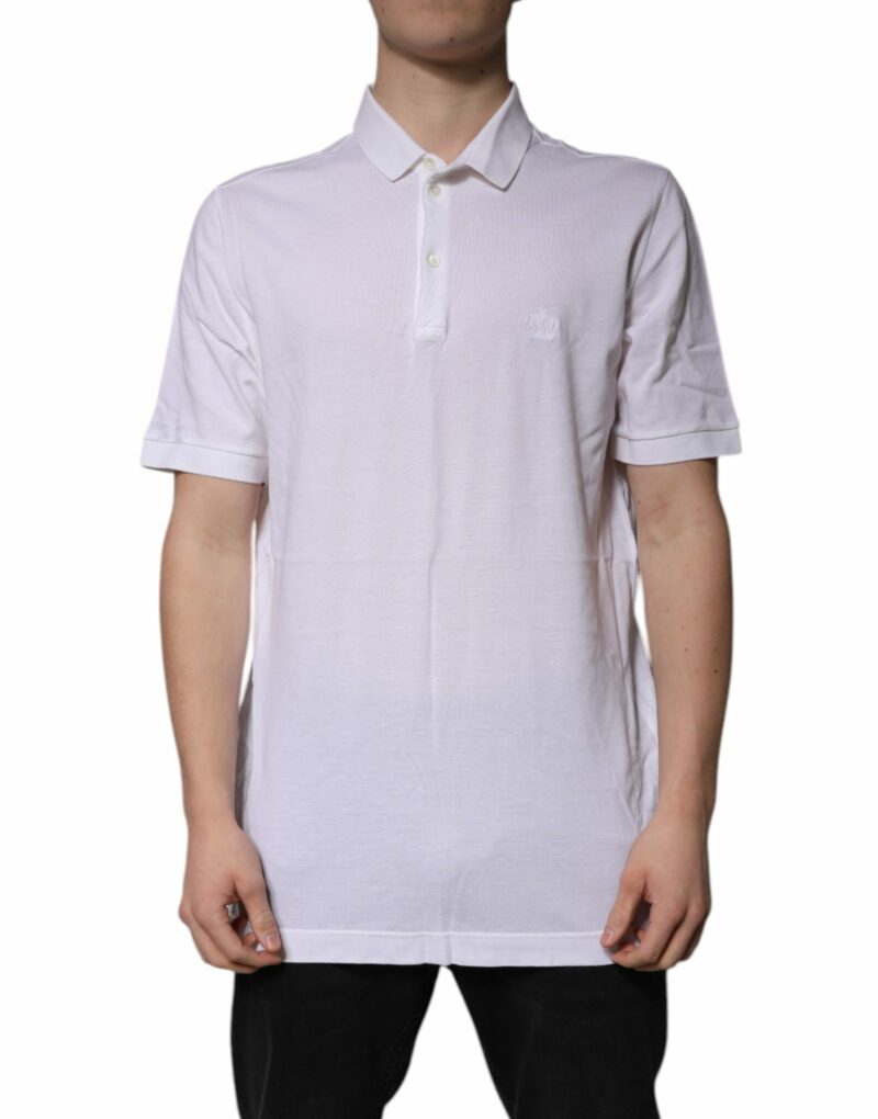 Dolce & Gabbana White Cotton Crown Collared Polo T-shirt - Image 2