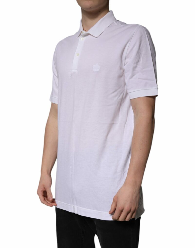 Dolce & Gabbana White Cotton Crown Collared Polo T-shirt - Image 3