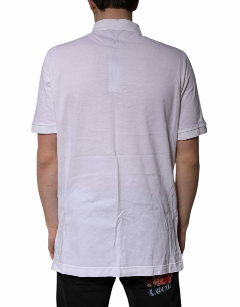Dolce & Gabbana White Cotton Crown Collared Polo T-shirt - Image 4