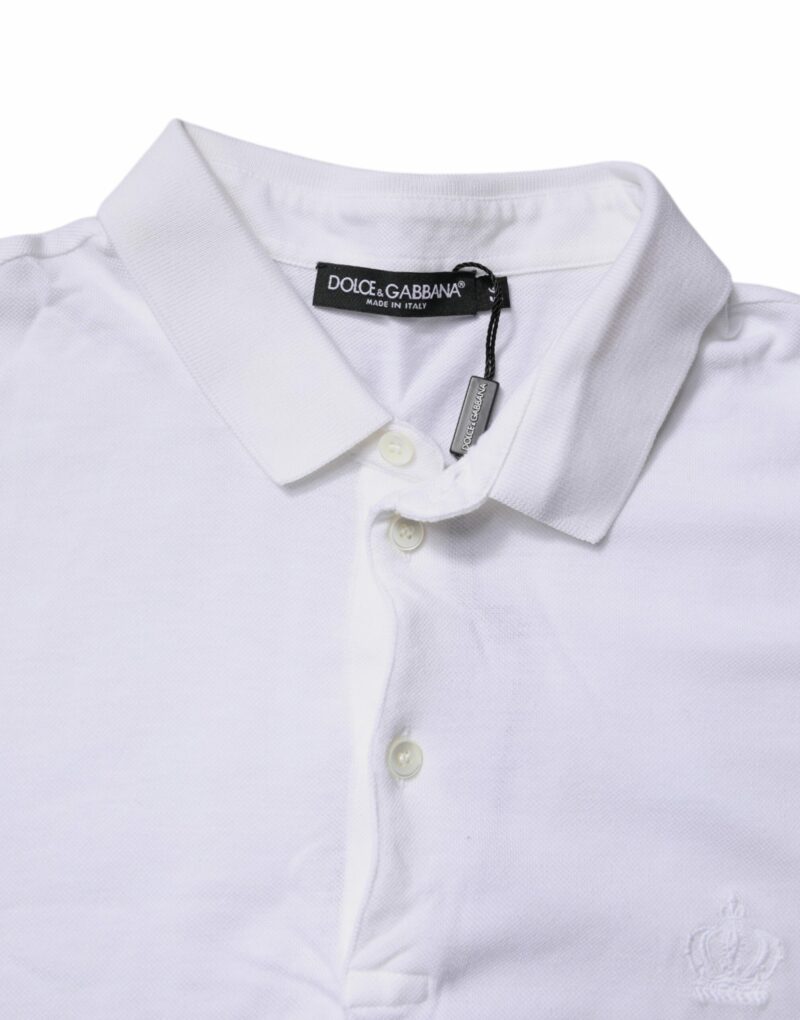 Dolce & Gabbana White Cotton Crown Collared Polo T-shirt - Image 5
