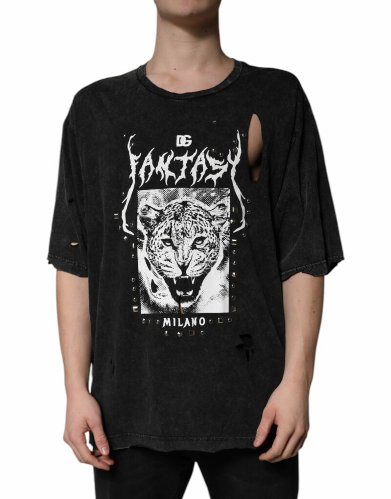 Dolce & Gabbana Black Graphic Print Cotton Crew Neck T-shirt - Image 2