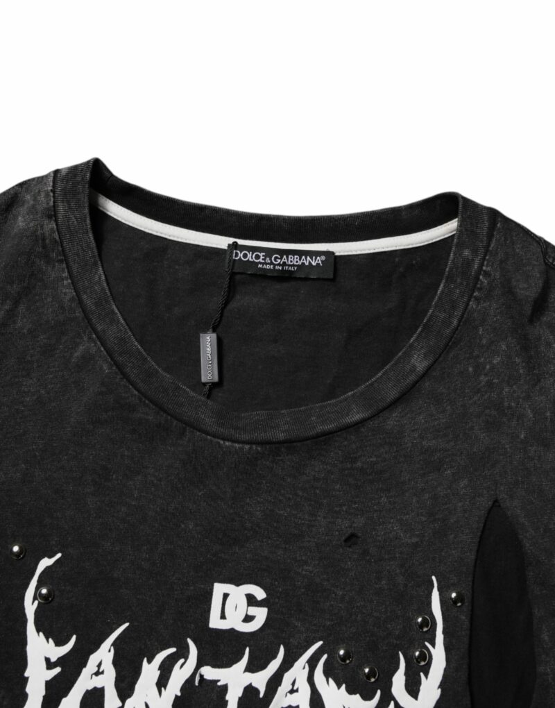 Dolce & Gabbana Black Graphic Print Cotton Crew Neck T-shirt - Image 6