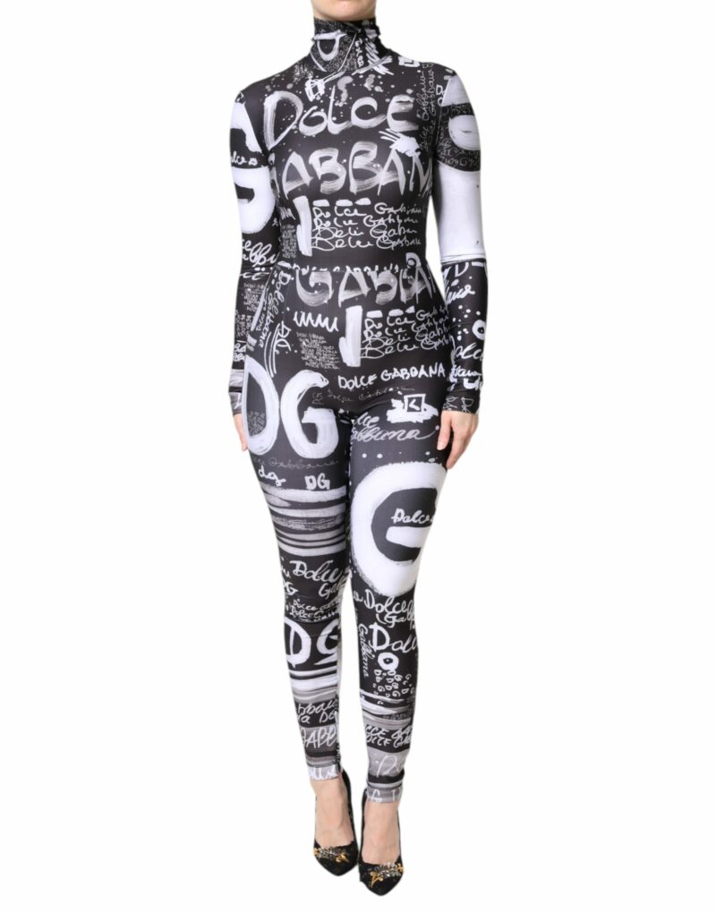 Dolce & Gabbana Black Logo Turtleneck Bodycon Jumpsuit Dress - Image 2