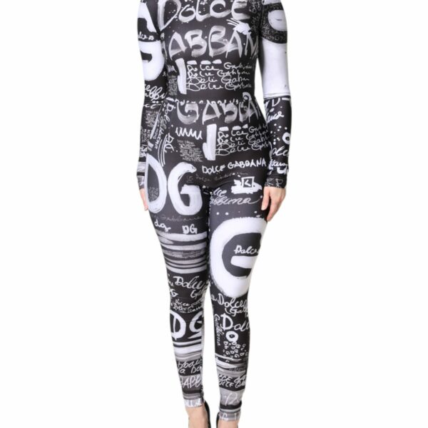Dolce & Gabbana Black Logo Turtleneck Bodycon Jumpsuit Dress