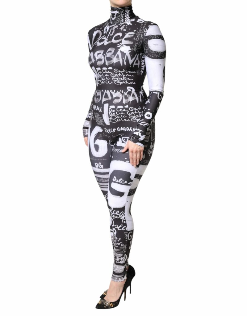 Dolce & Gabbana Black Logo Turtleneck Bodycon Jumpsuit Dress - Image 3