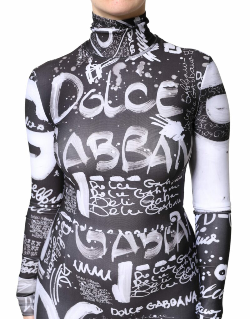 Dolce & Gabbana Black Logo Turtleneck Bodycon Jumpsuit Dress - Image 5