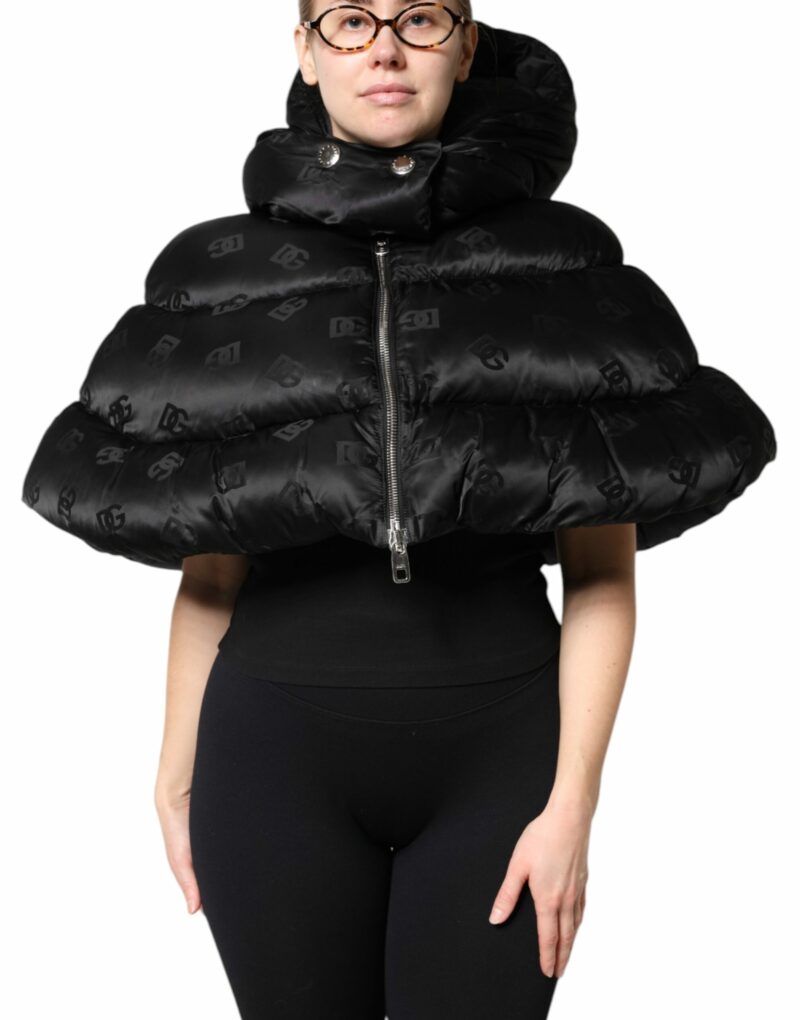 Dolce & Gabbana Black Padded Puffer Hooded Full Zip Cropped Jacket - Image 2