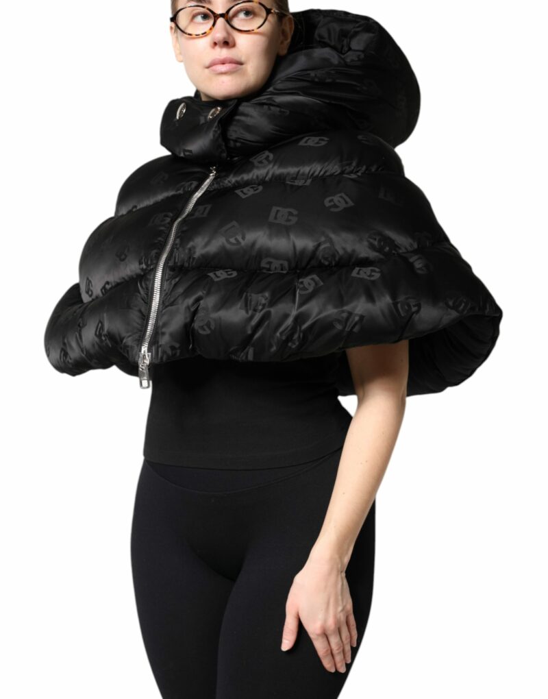 Dolce & Gabbana Black Padded Puffer Hooded Full Zip Cropped Jacket - Image 3