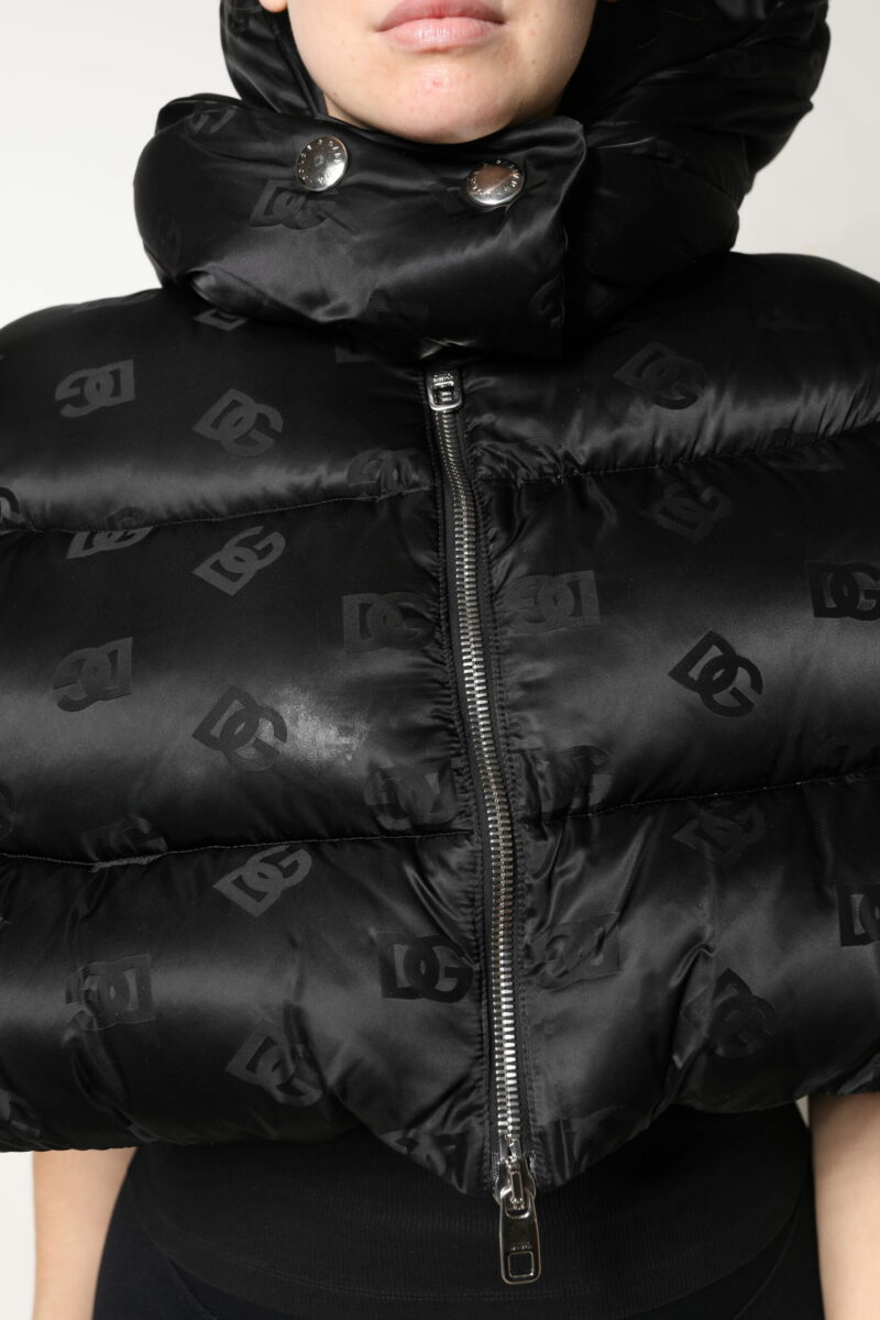 Dolce & Gabbana Black Padded Puffer Hooded Full Zip Cropped Jacket - Image 6