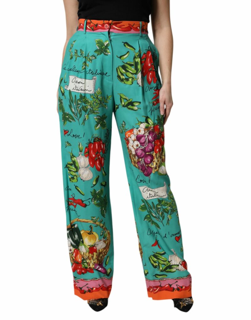 Dolce & Gabbana Green Silk Printed Straight Pants - Image 2