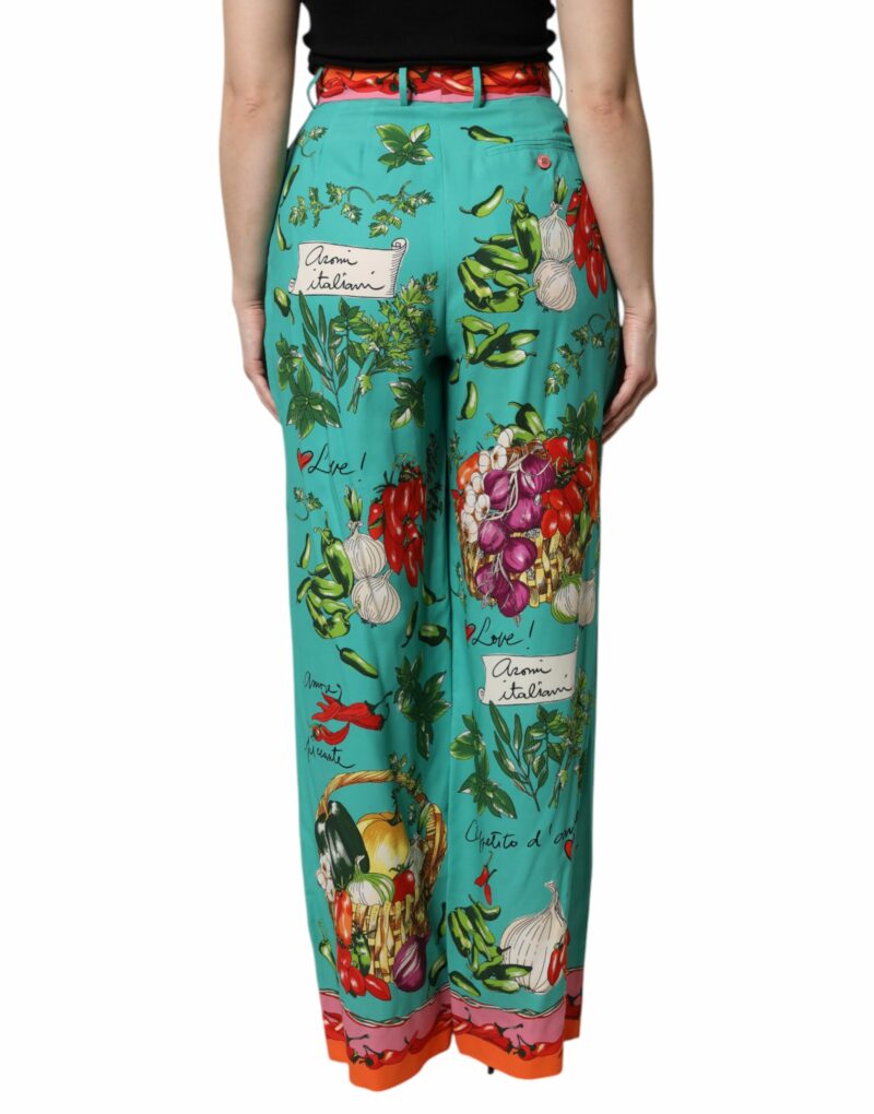 Dolce & Gabbana Green Silk Printed Straight Pants - Image 4