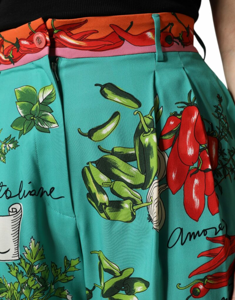 Dolce & Gabbana Green Silk Printed Straight Pants - Image 5