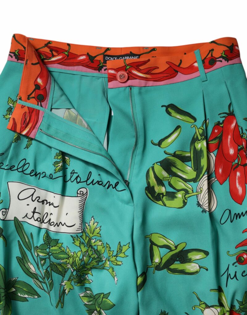 Dolce & Gabbana Green Silk Printed Straight Pants - Image 6