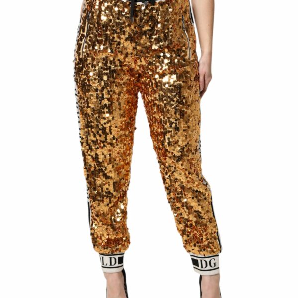 Dolce & Gabbana Metallic Gold DG Logo Sequined Jogger Pants