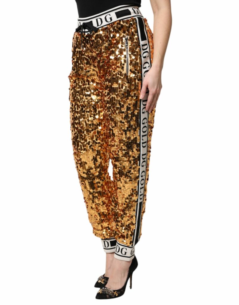 Dolce & Gabbana Metallic Gold DG Logo Sequined Jogger Pants - Image 3