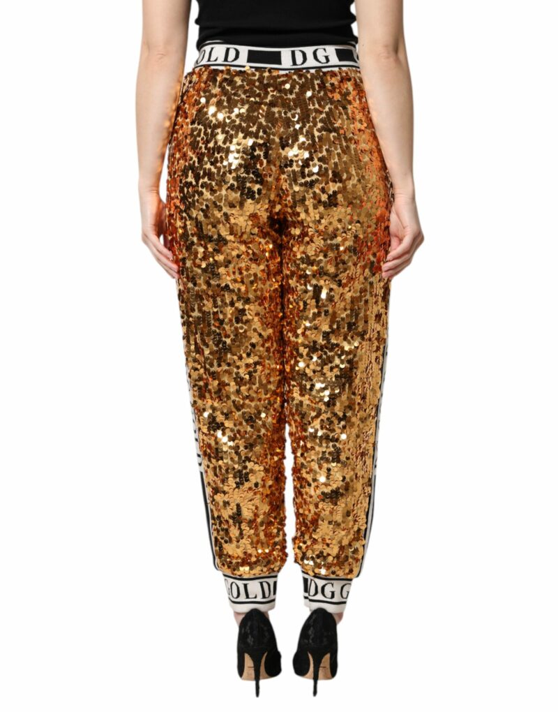 Dolce & Gabbana Metallic Gold DG Logo Sequined Jogger Pants - Image 4