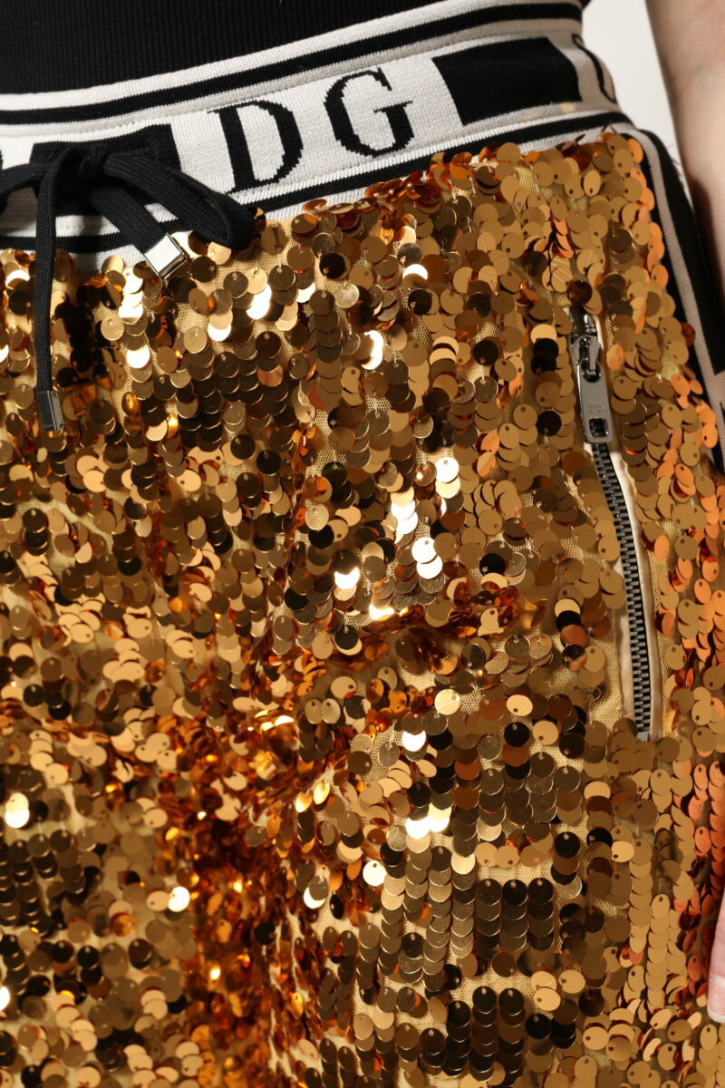 Dolce & Gabbana Metallic Gold DG Logo Sequined Jogger Pants - Image 5