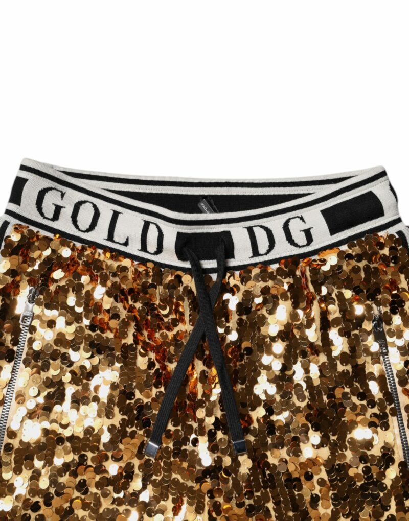 Dolce & Gabbana Metallic Gold DG Logo Sequined Jogger Pants - Image 6