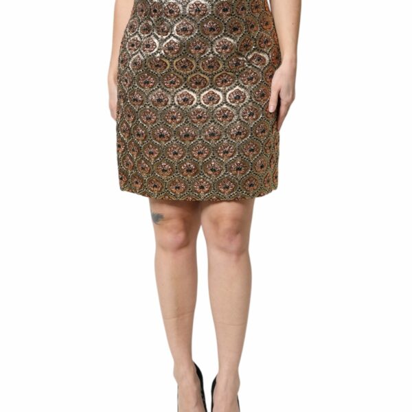 Dolce & Gabbana Brown Polyester Brocade A-line Mini Skirt