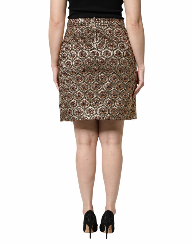 Dolce & Gabbana Brown Polyester Brocade A-line Mini Skirt - Image 4