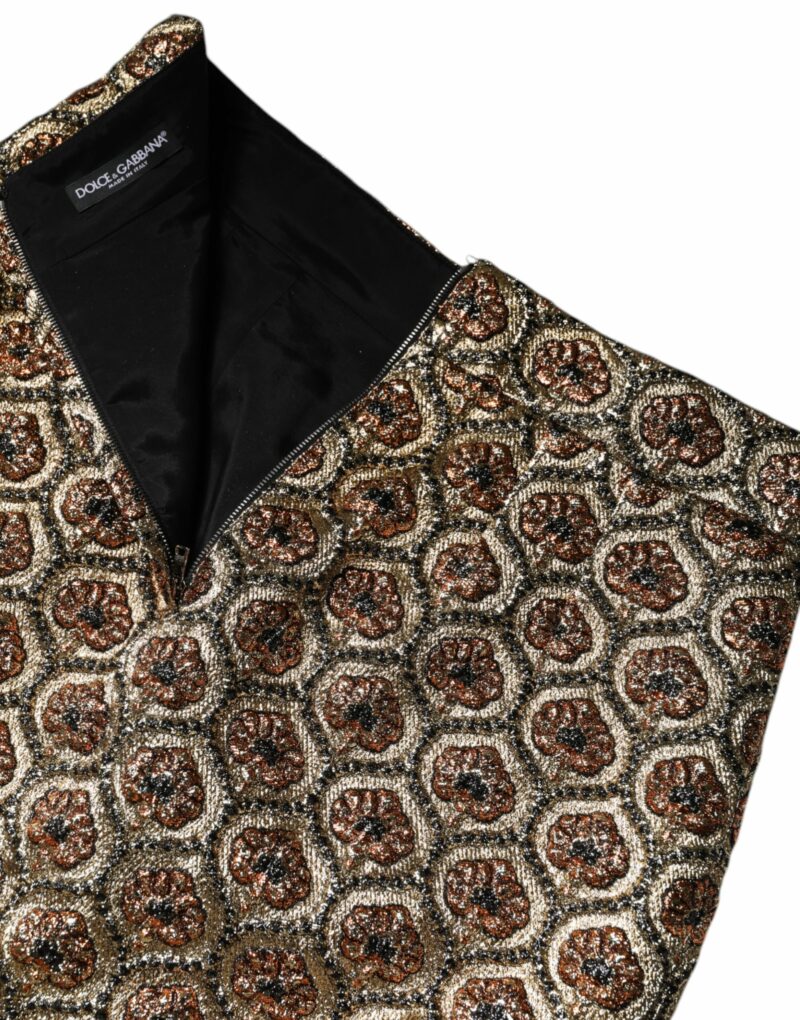 Dolce & Gabbana Brown Polyester Brocade A-line Mini Skirt - Image 6