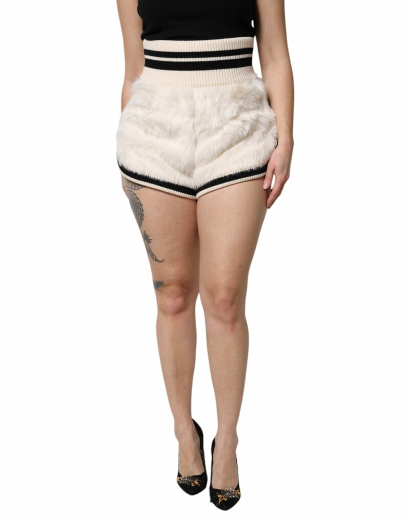 Dolce & Gabbana White Faux Fur High Waisted Hot Pants Short - Image 2