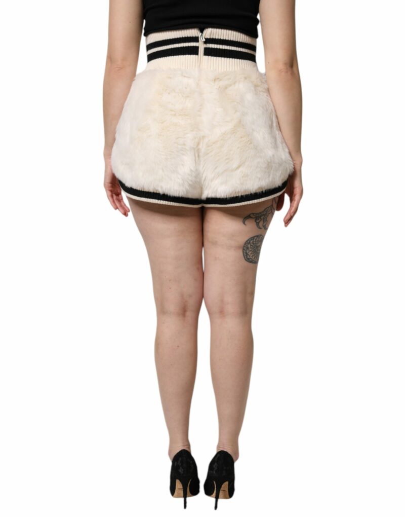 Dolce & Gabbana White Faux Fur High Waisted Hot Pants Short - Image 4