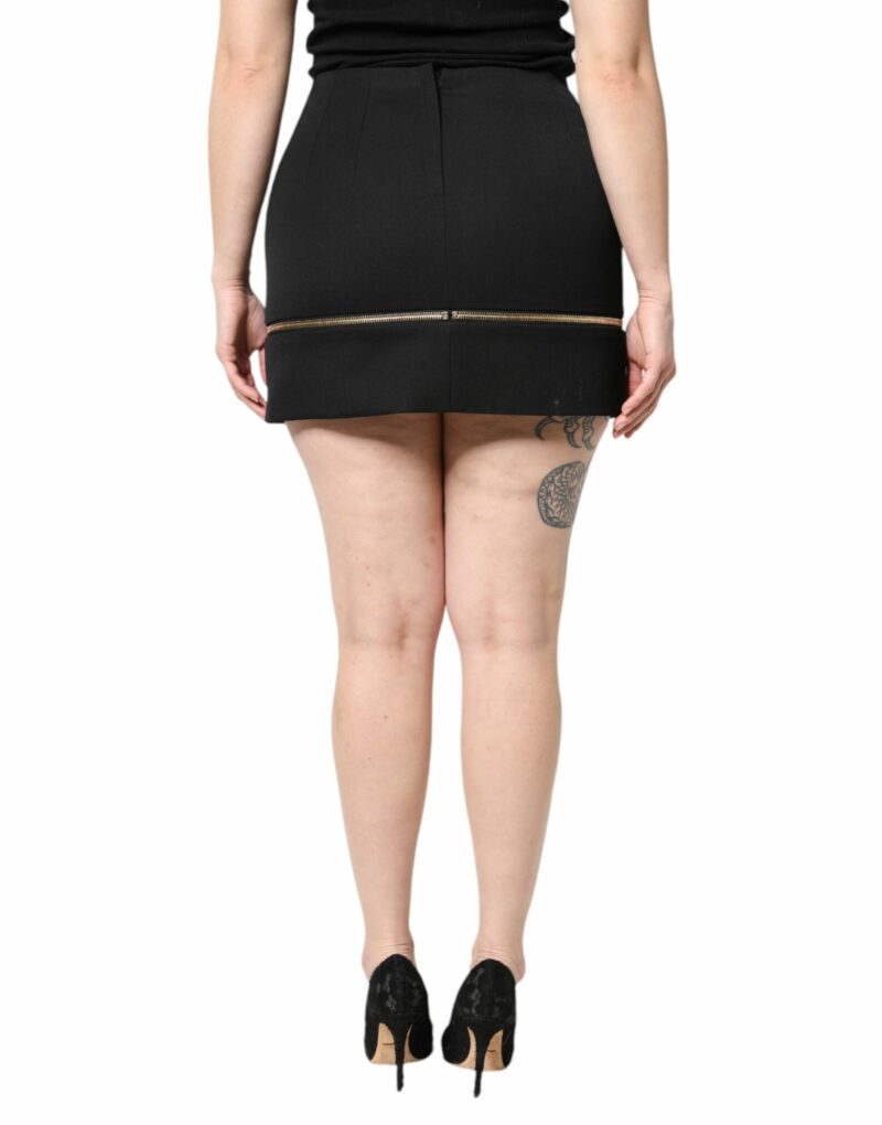 Dolce & Gabbana Black Virgin Wool High Waisted Mini Skirt - Image 4