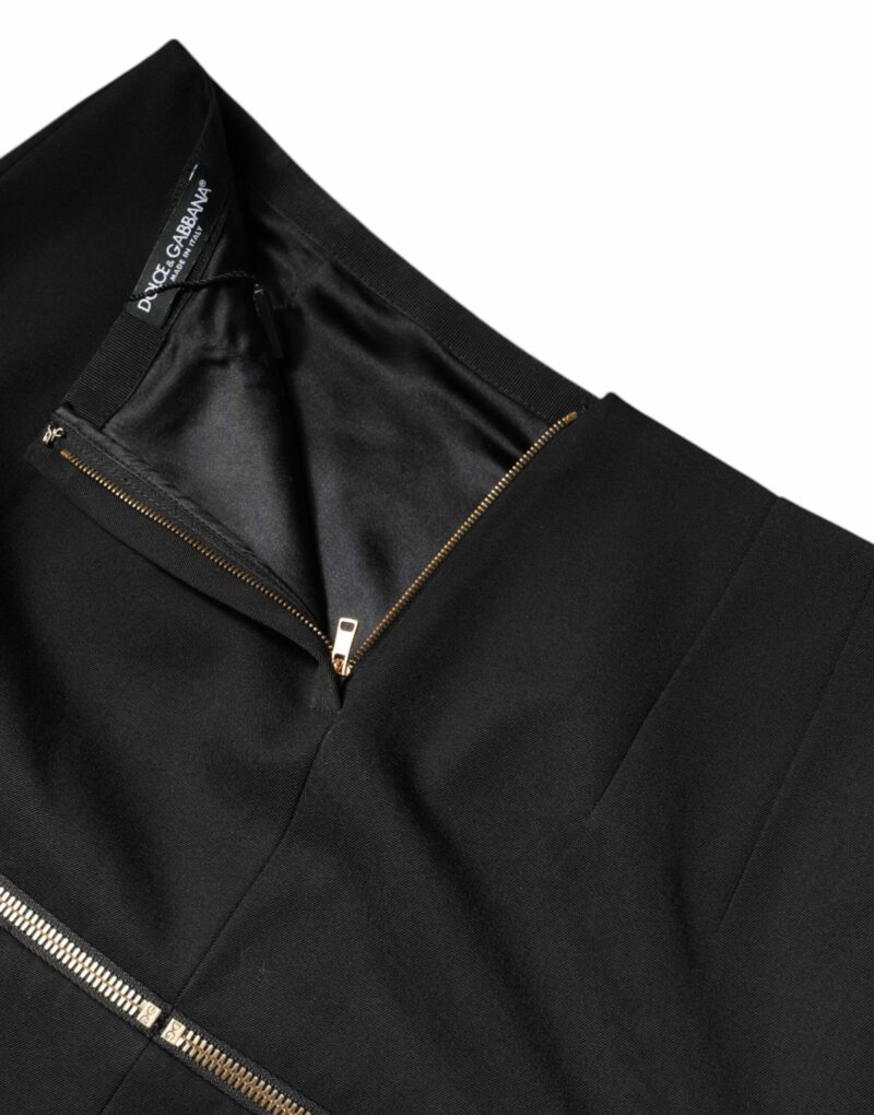 Dolce & Gabbana Black Virgin Wool High Waisted Mini Skirt - Image 6