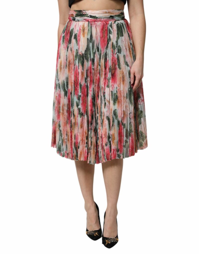 Dolce & Gabbana Multicolor Silk Floral High Waist Midi Skirt - Image 2