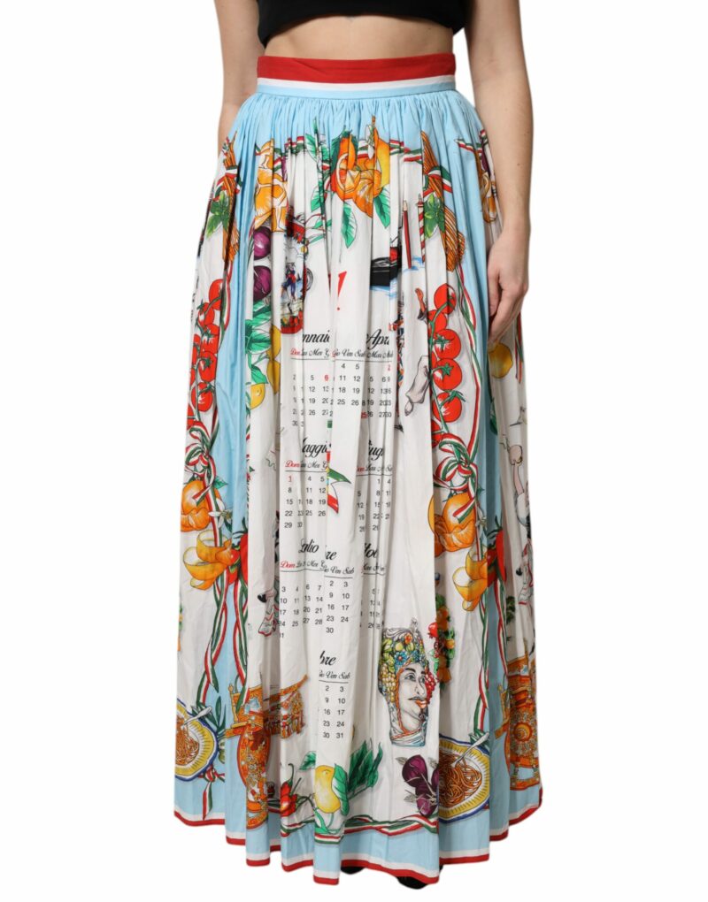 Dolce & Gabbana Multicolor Cotton Calendar Print Maxi Skirt - Image 2