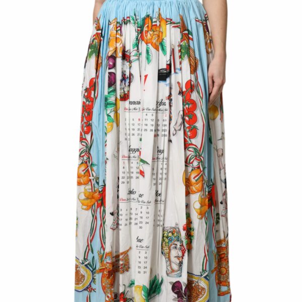 Dolce & Gabbana Multicolor Cotton Calendar Print Maxi Skirt
