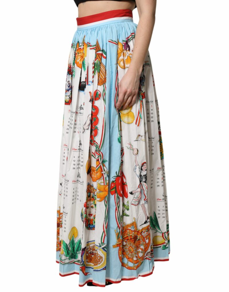 Dolce & Gabbana Multicolor Cotton Calendar Print Maxi Skirt - Image 3