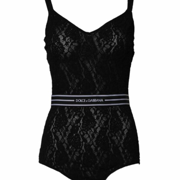 Dolce & Gabbana Black Lace Branded Elastic Lingerie Bodysuit Underwear