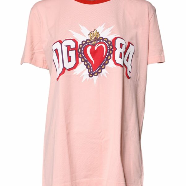 Dolce & Gabbana Pink D&G 84 Print Cotton Crew Neck T-shirt
