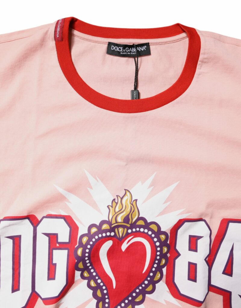 Dolce & Gabbana Pink D&G 84 Print Cotton Crew Neck T-shirt - Image 5