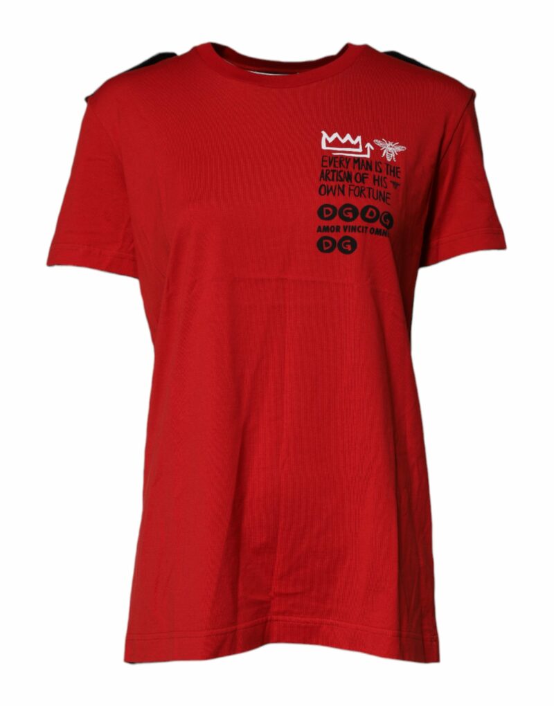 Dolce & Gabbana Red Cotton Graphic Print Crew Neck T-shirt - Image 2
