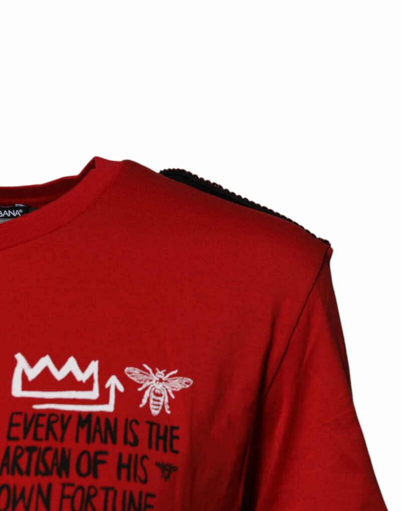 Dolce & Gabbana Red Cotton Graphic Print Crew Neck T-shirt - Image 3