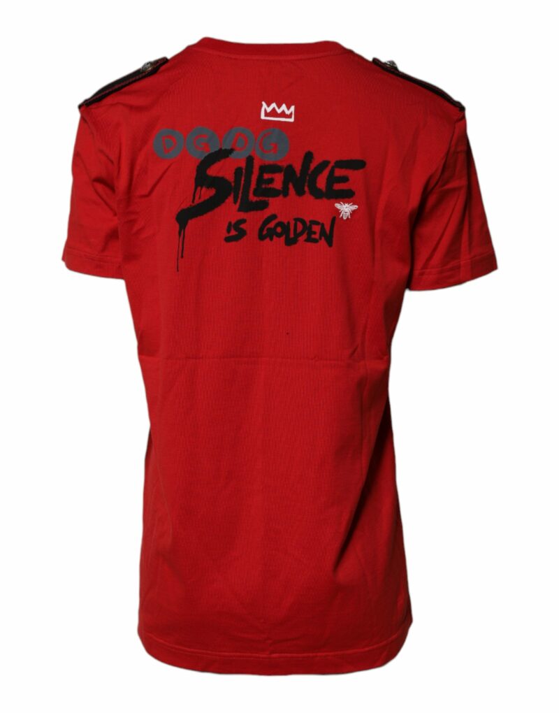 Dolce & Gabbana Red Cotton Graphic Print Crew Neck T-shirt - Image 4