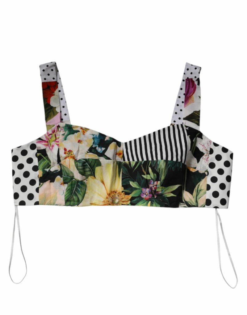 Dolce & Gabbana Multicolor Sweetheart Neck Patchwork Crop Top - Image 4