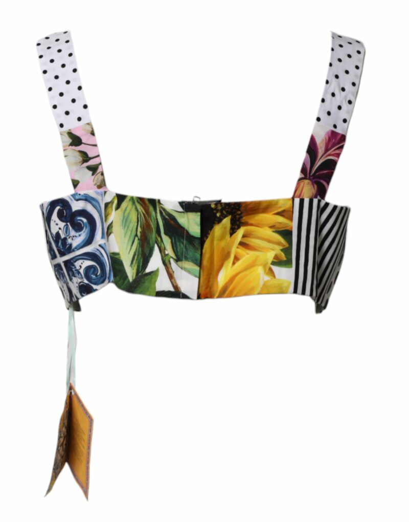 Dolce & Gabbana Multicolor Sweetheart Neck Patchwork Crop Top - Image 5