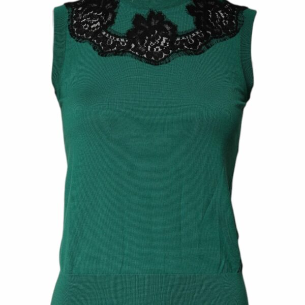 Dolce & Gabbana Green Wool Lace Detail Sleeveless Tank Top