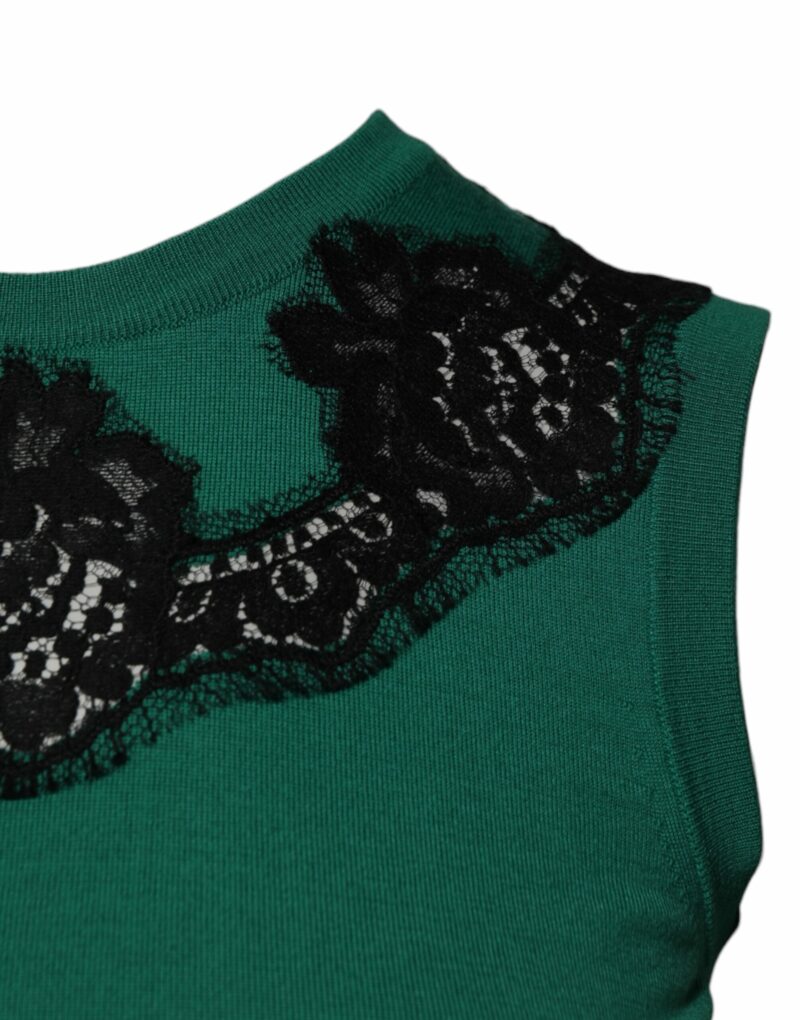 Dolce & Gabbana Green Wool Lace Detail Sleeveless Tank Top - Image 3