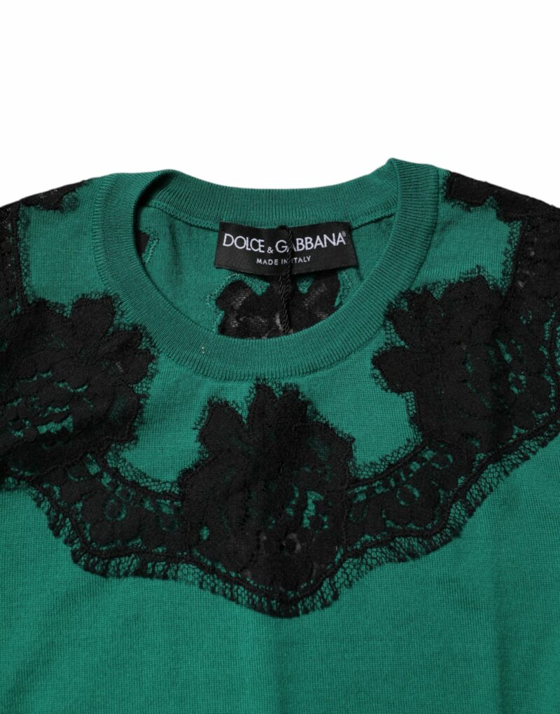 Dolce & Gabbana Green Wool Lace Detail Sleeveless Tank Top - Image 5
